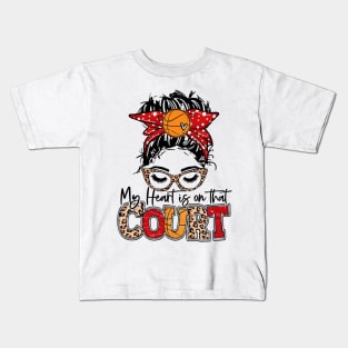 My Heart Is On That Court Basketball Leopard, Basketball Mom Kids T-Shirt